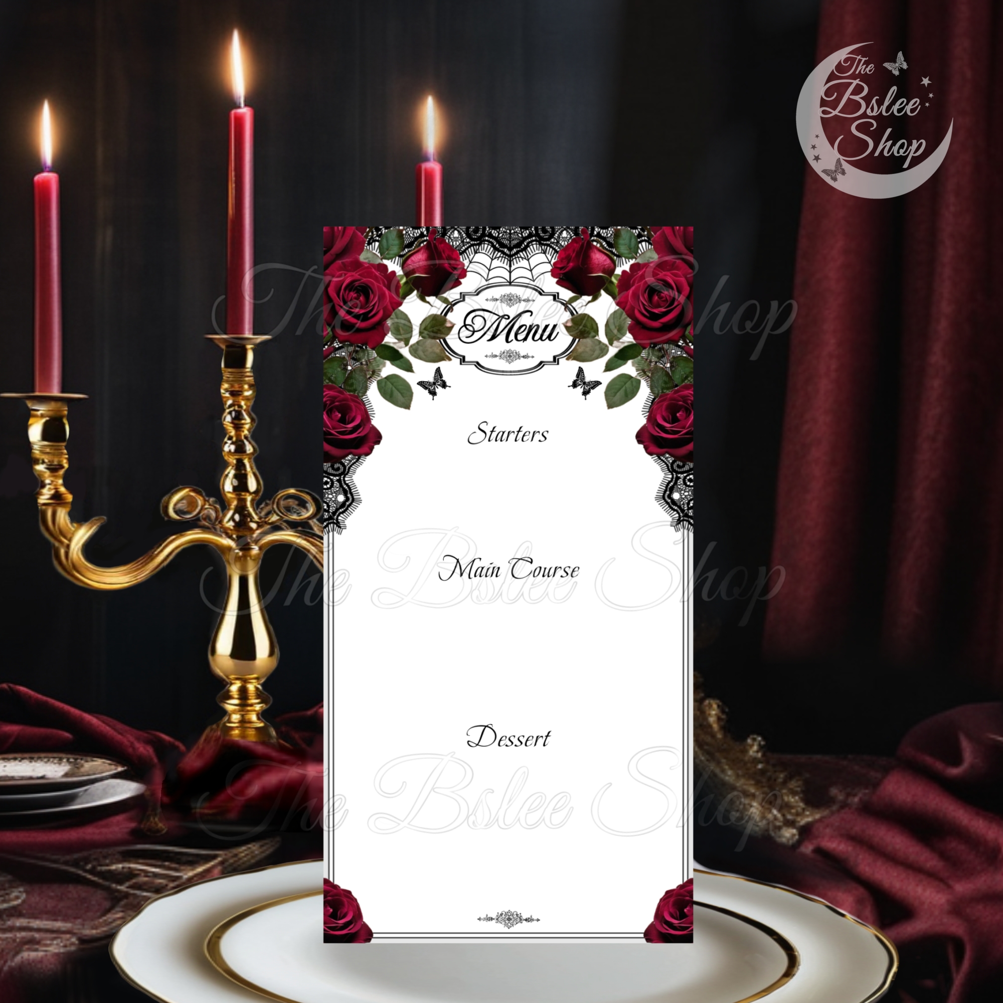 Luxury Gothic Menu, Floral Menu, Red Rose Wedding Menu, Vampire Party ...