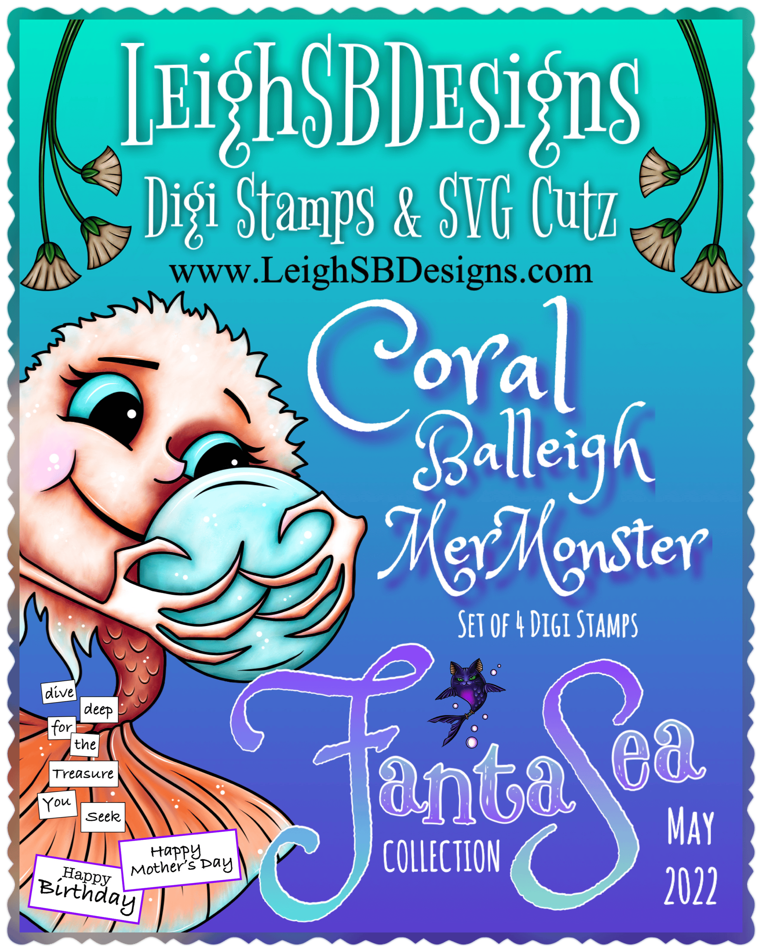 Coral Balleigh MerMonster & Senti set - FantaSea Digi Stamp & SVG Cutz ...