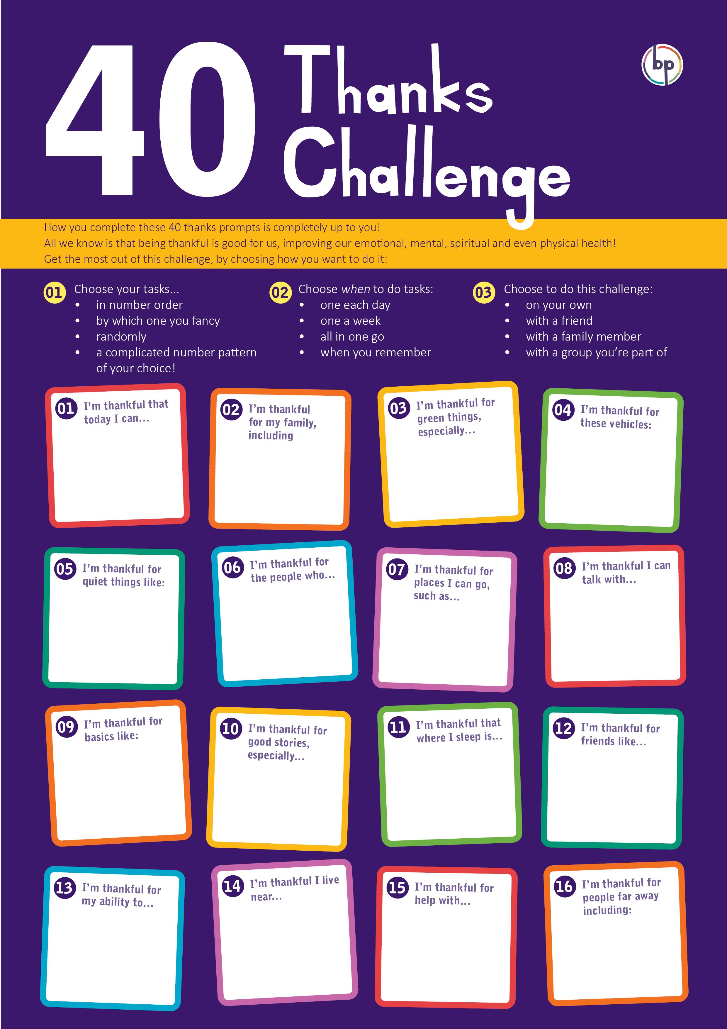 Thanksless Task Chart Thanks Challenge - 40 thanks prompts