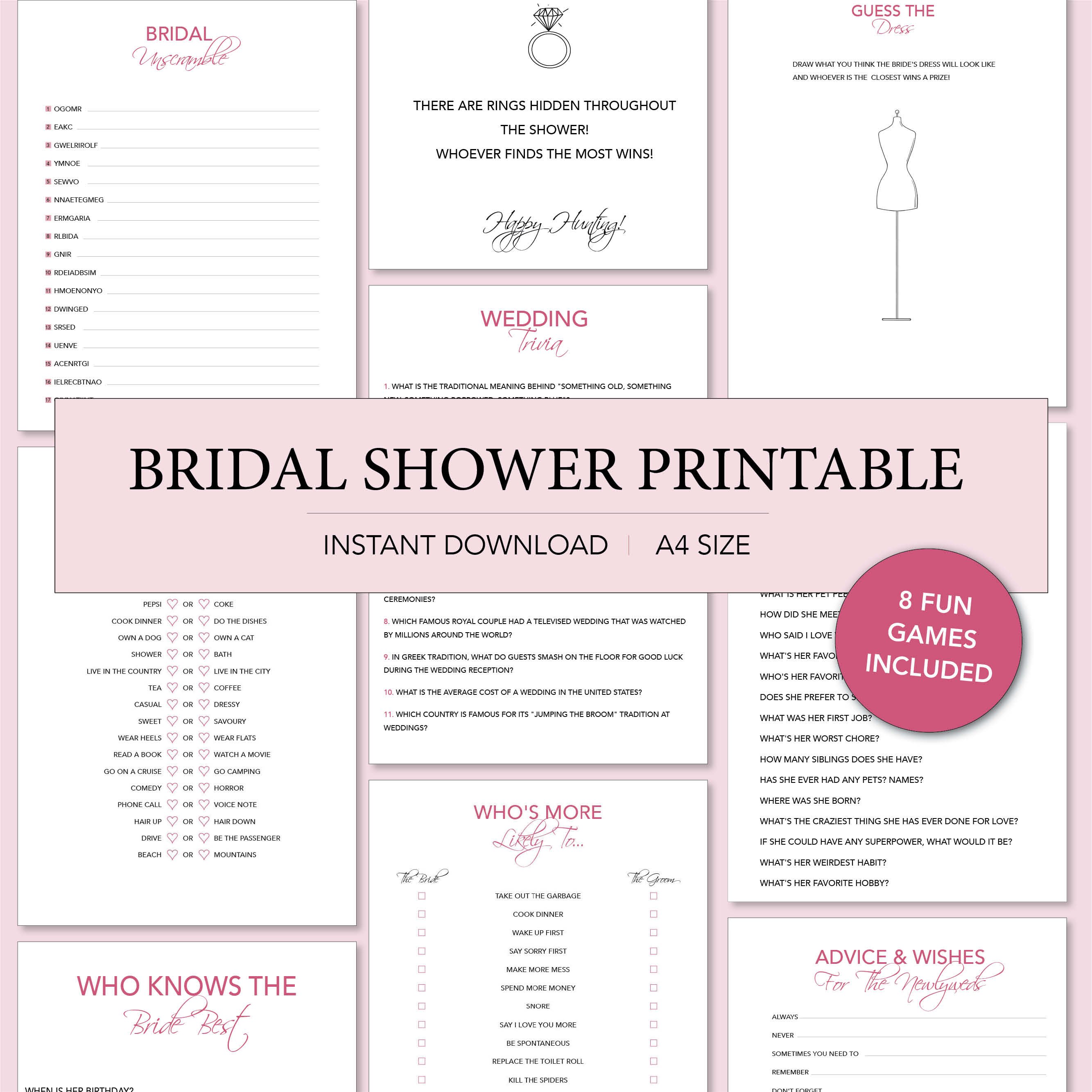 Bridal Shower Games Printable Bundle