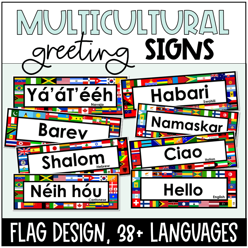 multilingual-greeting-signs-hello-different-languages-classroom-diversity for Free Printable Hello In Different Languages Multilingual Greeting Signs