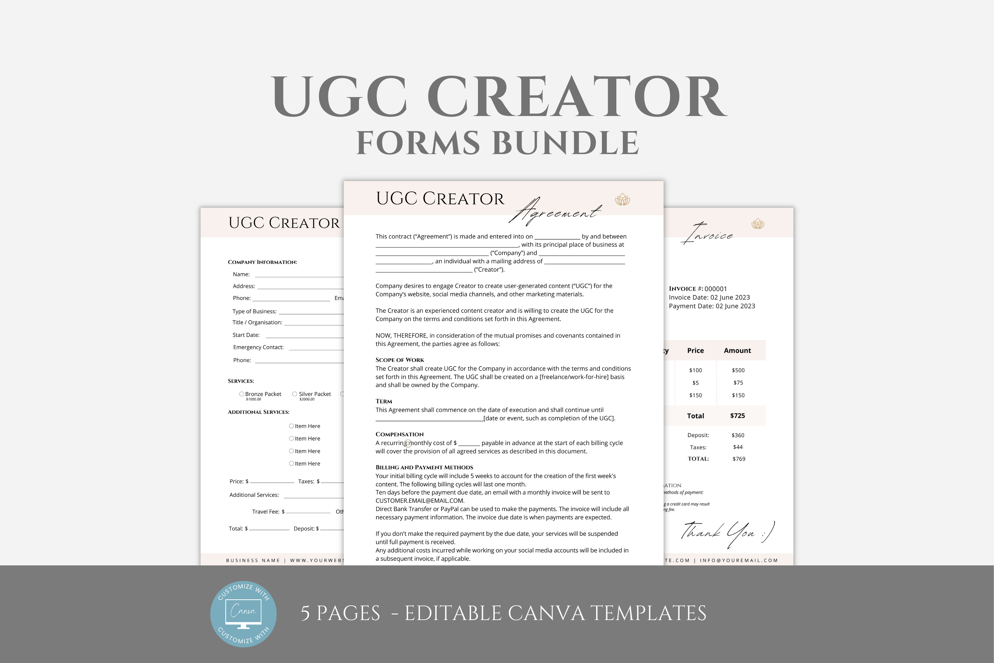 Editable UGC Contract Template, UGC Forms Bundle, UGC Content Creator ...