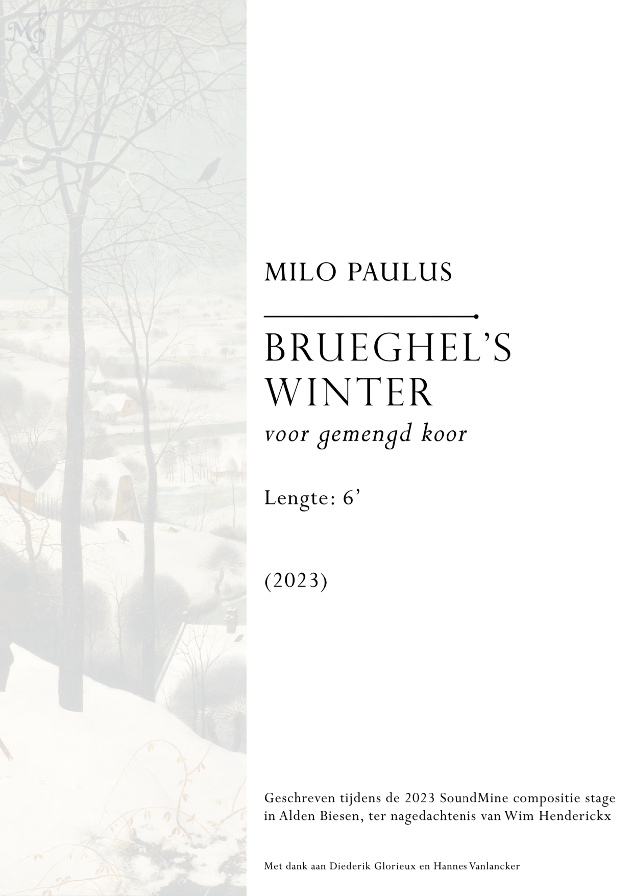 milo paulus: brueghels winter score cover