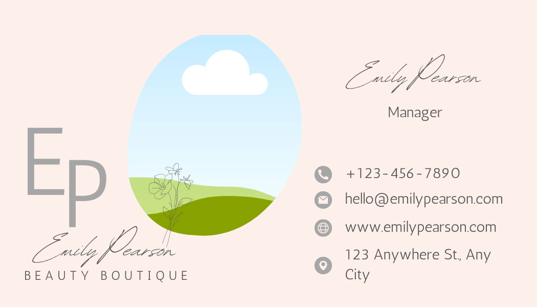 Customizable Modern initials with floral accents Business Card Template for Canva - Small Business Branding, pale pink back