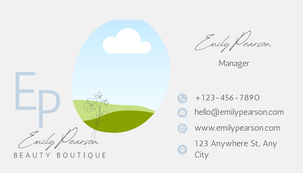 Customizable Modern initials with floral accents Business Card Template for Canva - Small Business Branding, pale gray back
