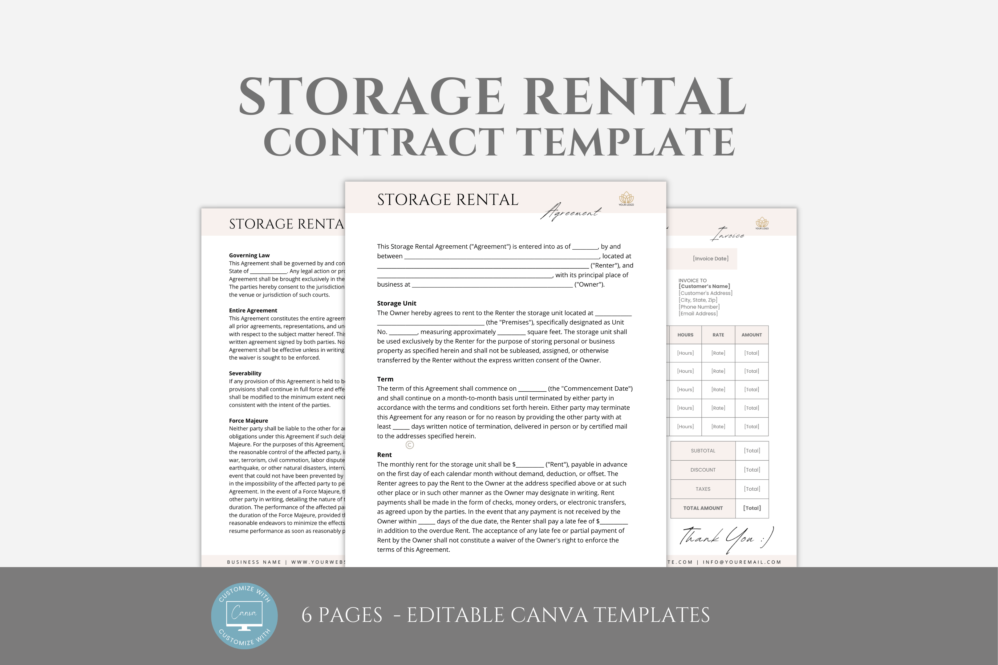 Storage Unit Surrender Form Editable Storage Rental Contract Template, Storage Space Lease ...