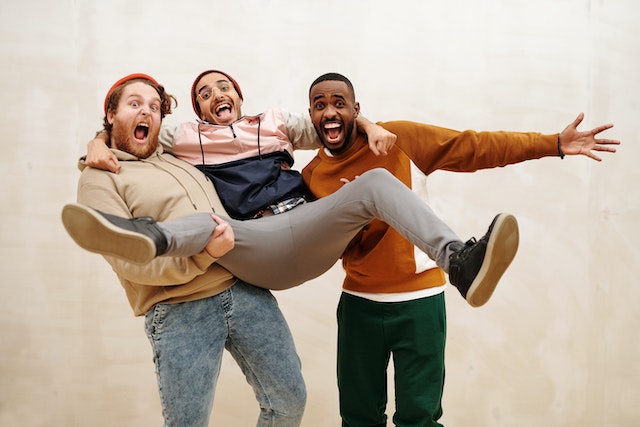 three friends fooling around