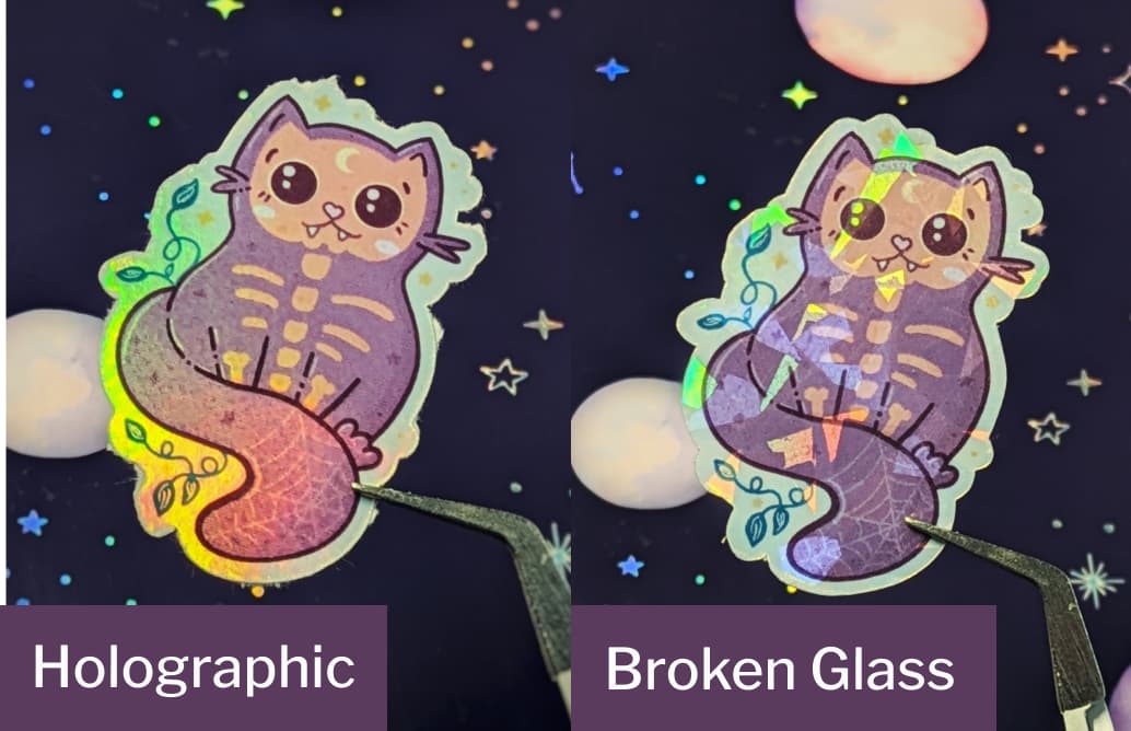 Orange skeleton cat - holographic and broken glass variation