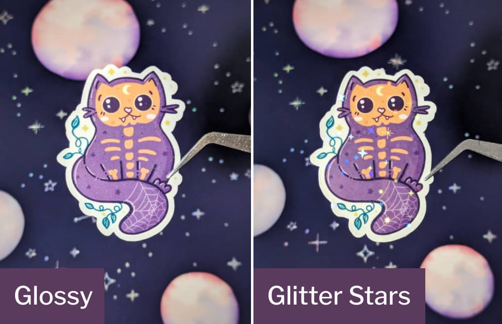 Orange skeleton cat - glossy and glitter stars variation