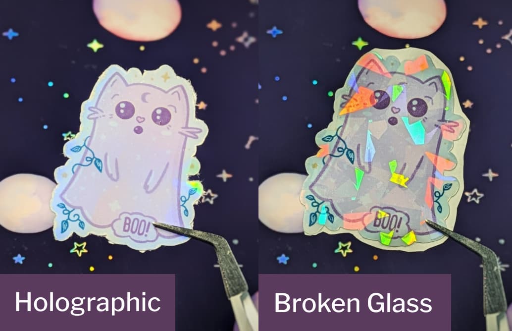 Ghost Cat Sicker - Holographic and Broken Glass variation