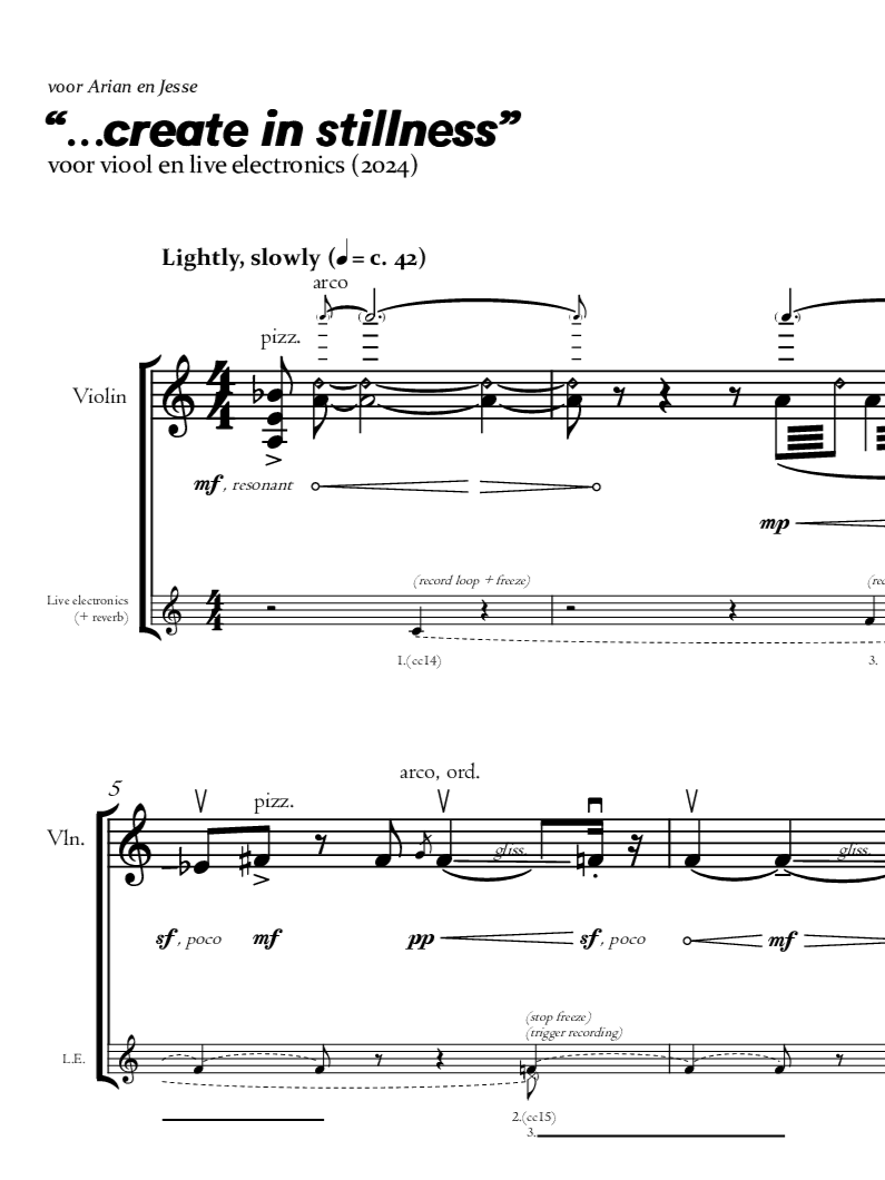 milo paulus work for violin and electronics score page