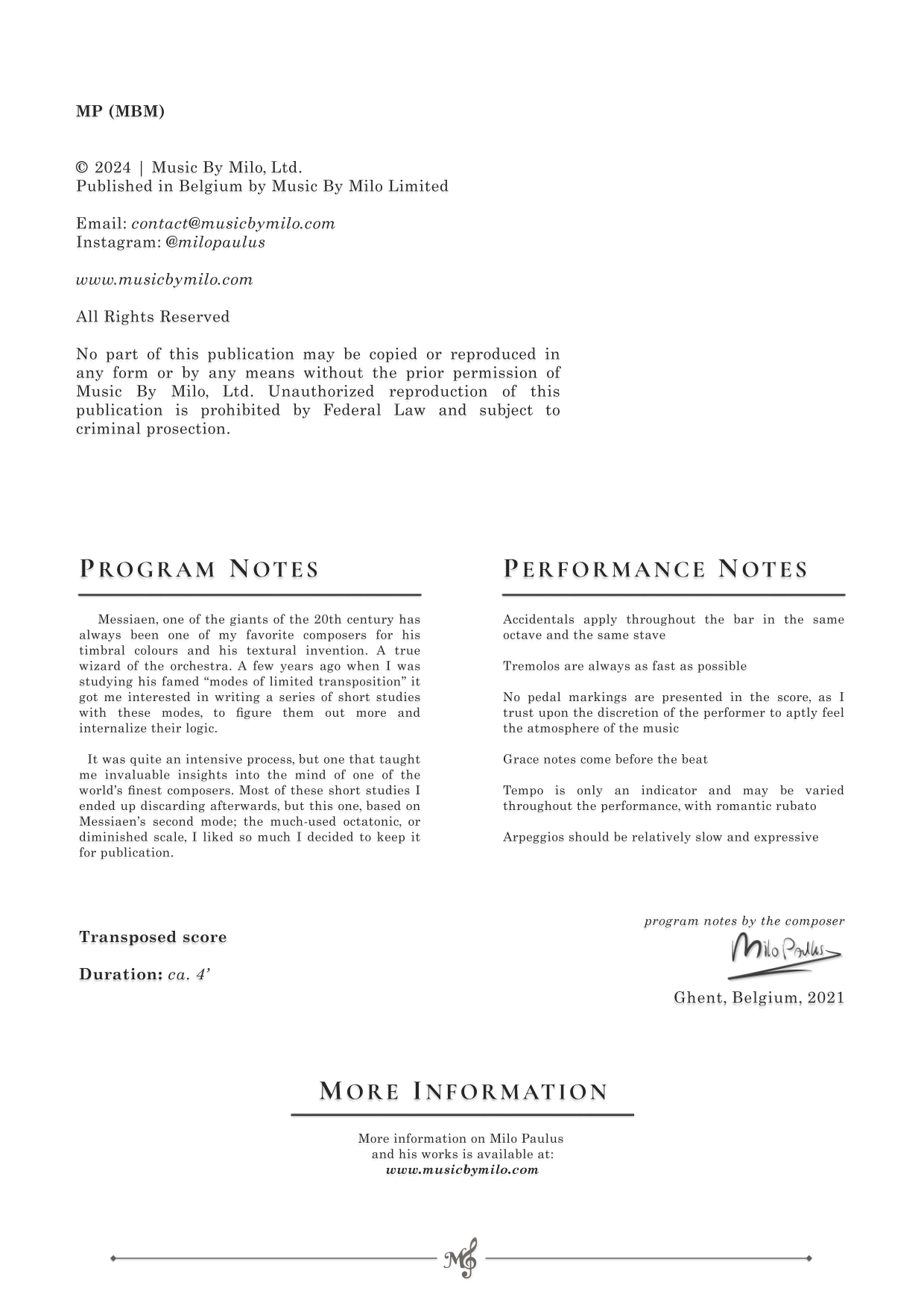hommage a messiaen score program page