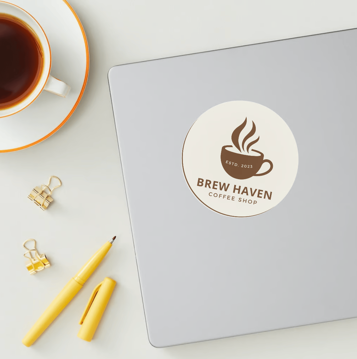 Customizable simple coffee cup design Branding Bundle - 11 Editable Canva Templates for Small Business Marketing. Circle Sticker