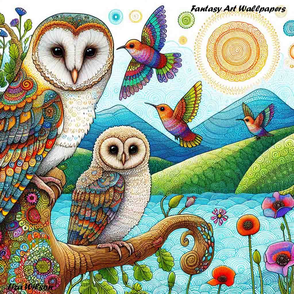 barn owl, birds, baby owl, humming birds, flowers, trees, mountains