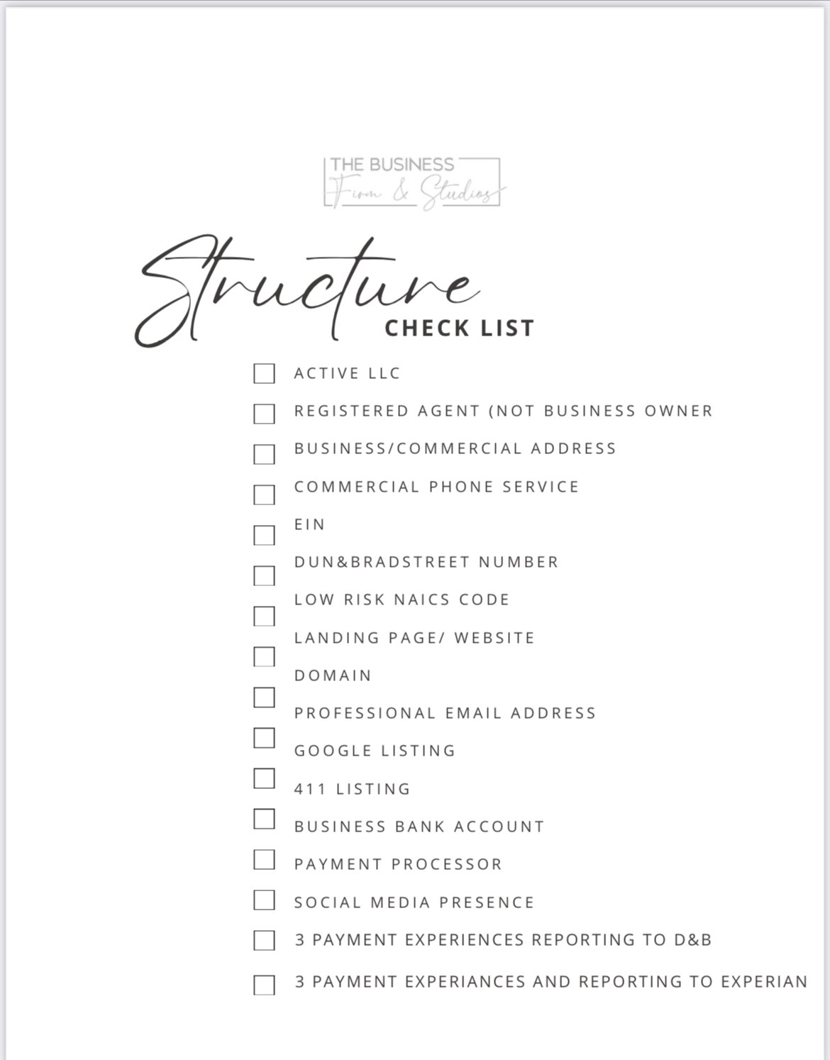 Structuring Checklist 2024 Business Structure Checklist - Payhip