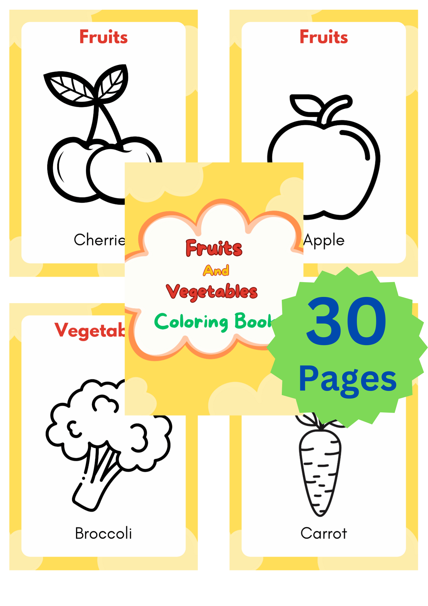 Coloring Book | Fruits and Vegetables | Coloring pages | Printable - Payhip