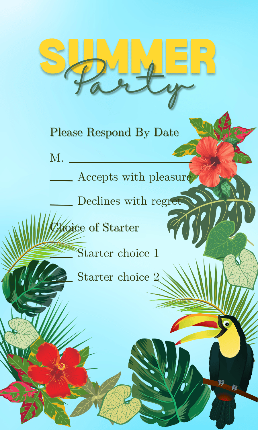 Vibrant Tropical Paradise Design Special Occasions Bundle - 10 Editable Canva Templates for Weddings, Engagements, and More. RSVP card