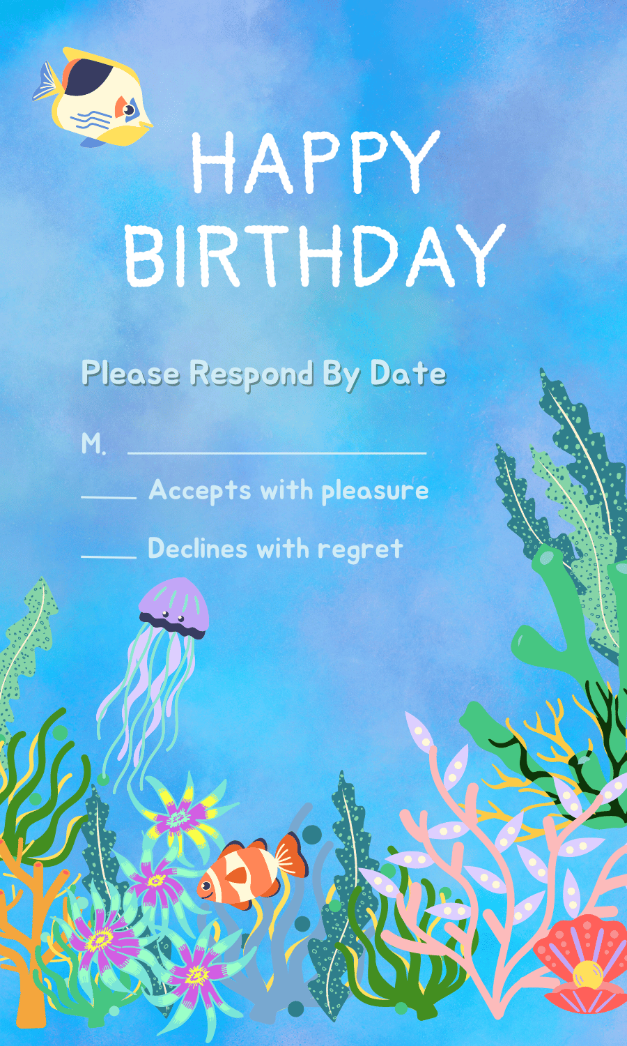 Vibrant Tropical Fish Design Special Occasions Bundle - 10 Editable Canva Templates for Weddings, Engagements, and More. Mock RSVP card