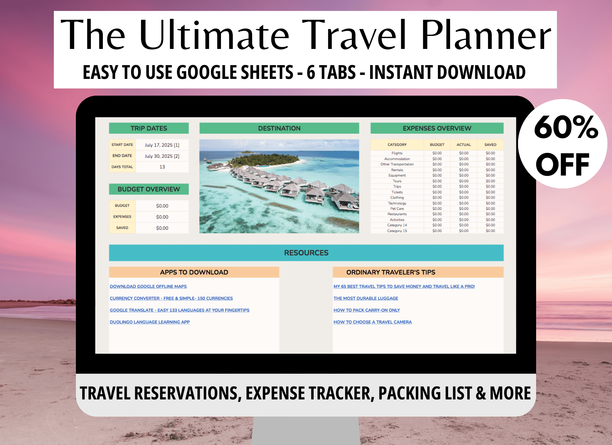 Ultimate Travel Planner Google Sheets, Travel Budget Spreadsheet ...
