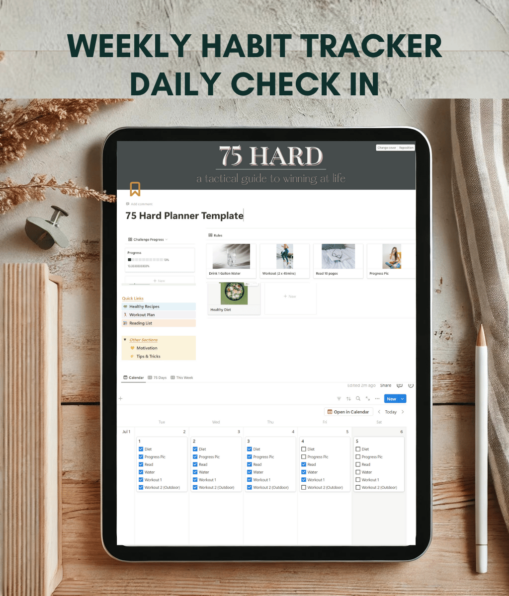 habit tracker, 75 hard tracker, weekly