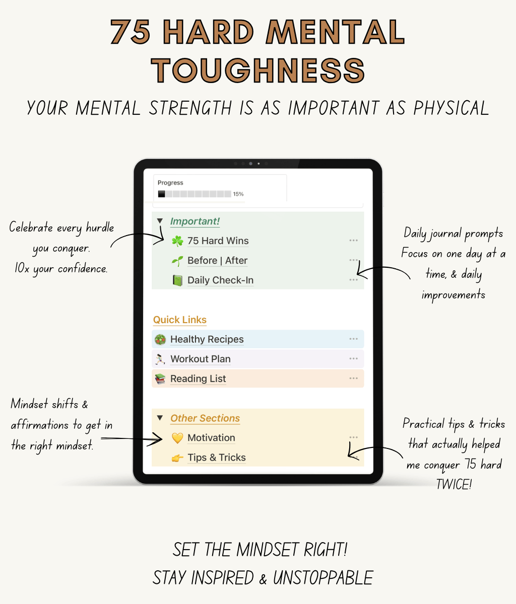 75 hard notion template, daily check in