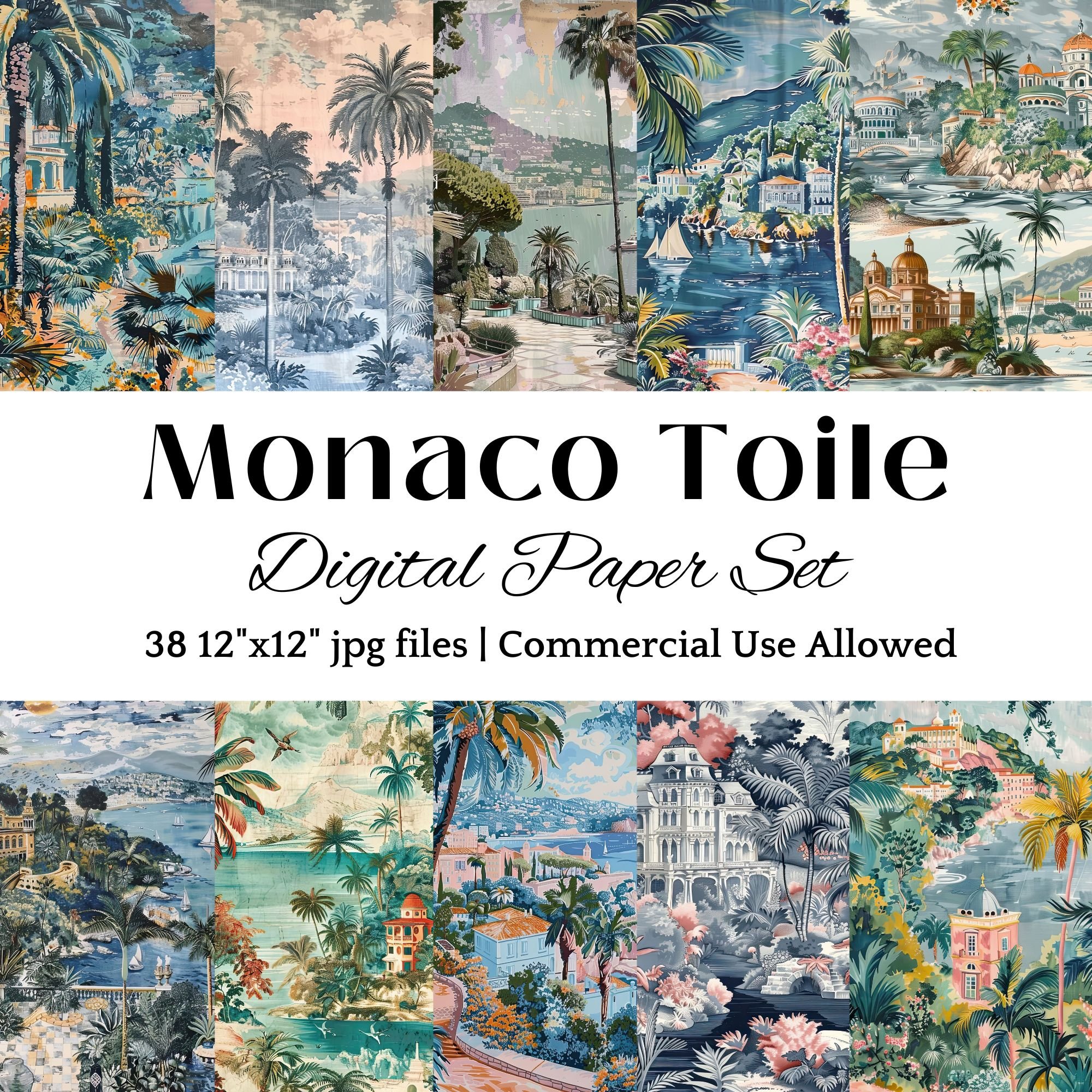 Monaco Toile Digital Paper | Set of 38 jpg Files - Payhip