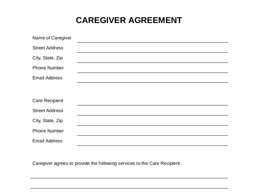 Printable Caregiver Agreement Form
