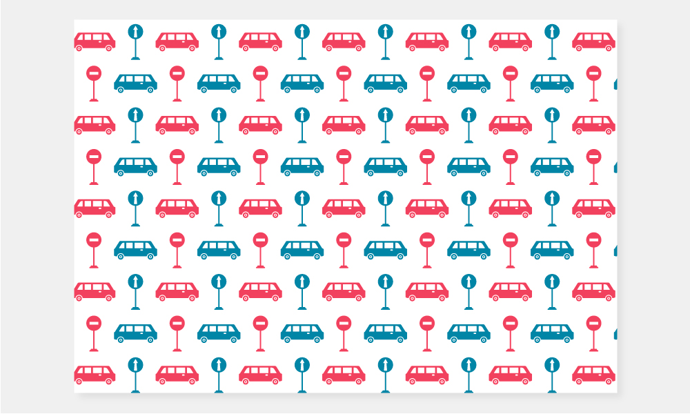 Seamless pattern Cars and Road Signs