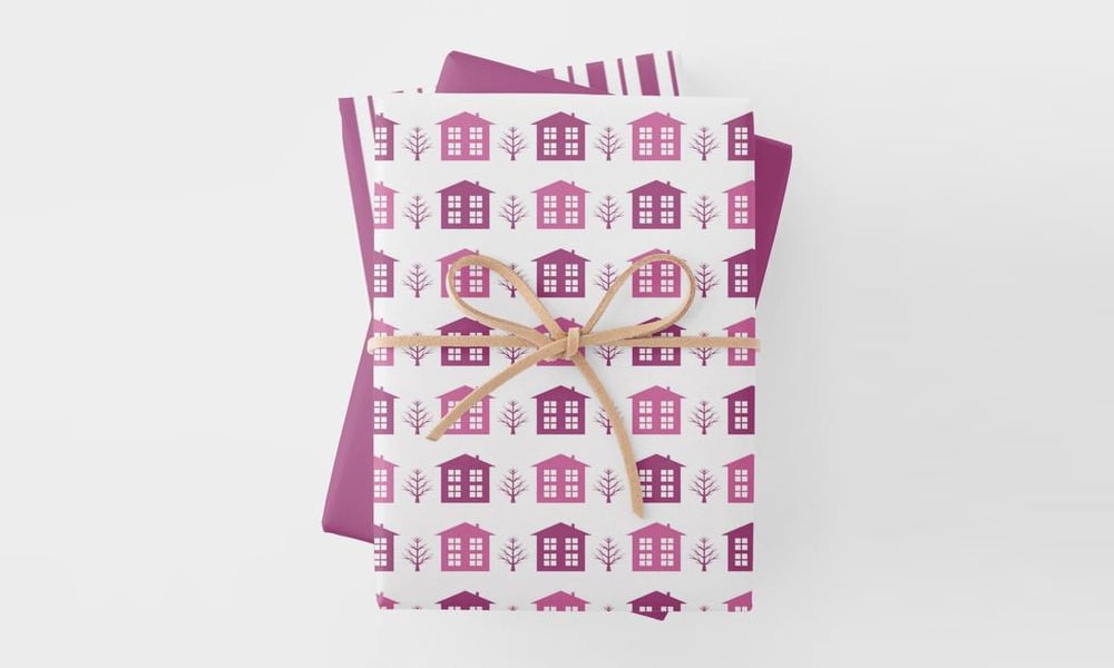 Wrapping paper-Seamless pattern Houses and trees