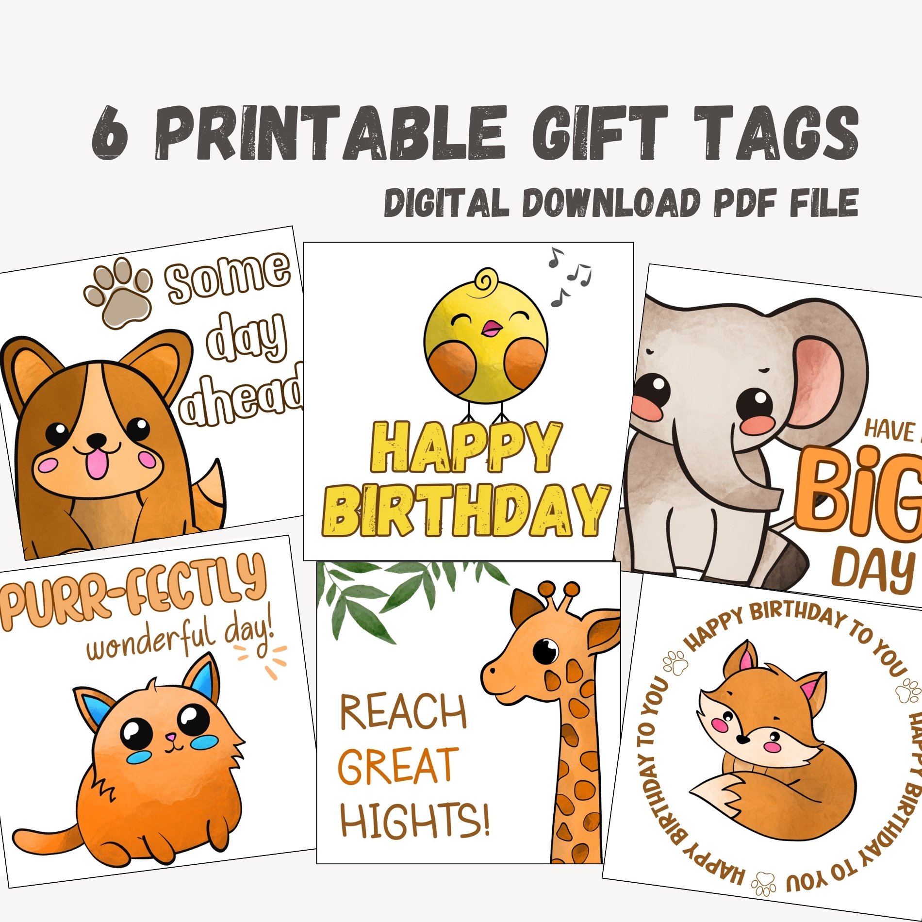 Printable Birthday Gift Tags for Kids with Cute Animals - Payhip