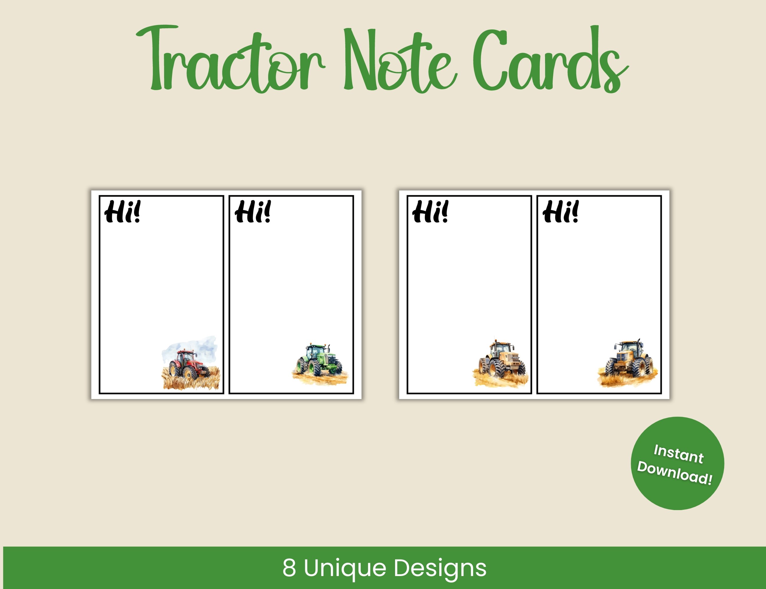 Short Notes Tractor Tractor Note Cards | Printable Tractor Notepaper | Tractor Stationery ...