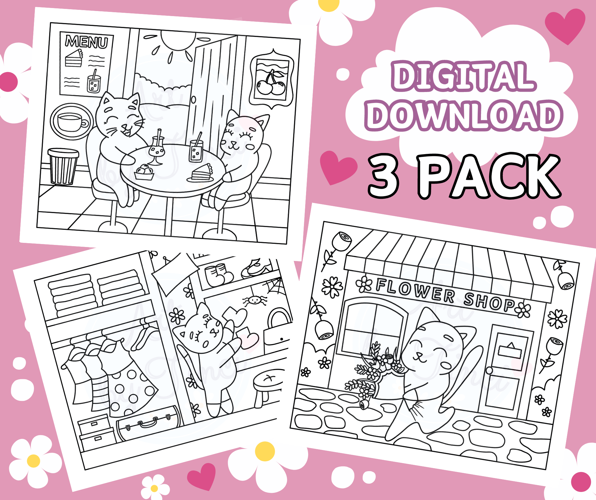 DIGITAL DOWNLOAD - Coloring Pages - (3) Pack Printables - Payhip