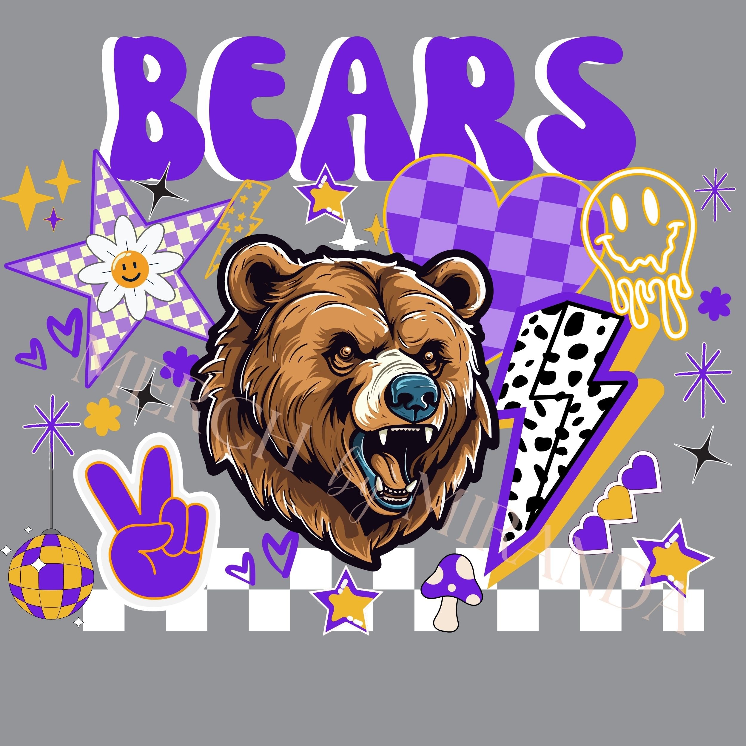 Bear Mascot - Bears - Retro Groovy Theme - School Spirit