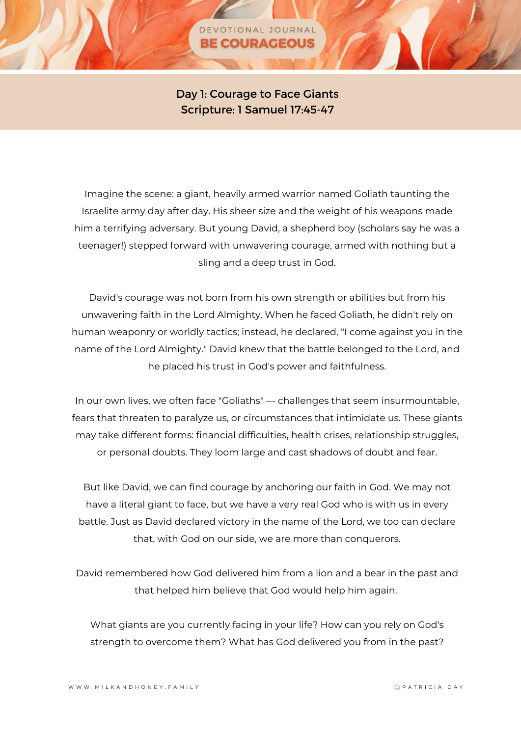 Be Courageous Devotional Study Page