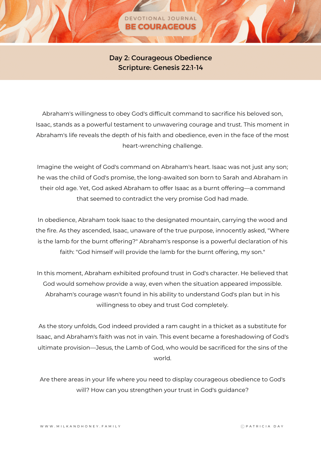 Be Courageous Devotional Study Page