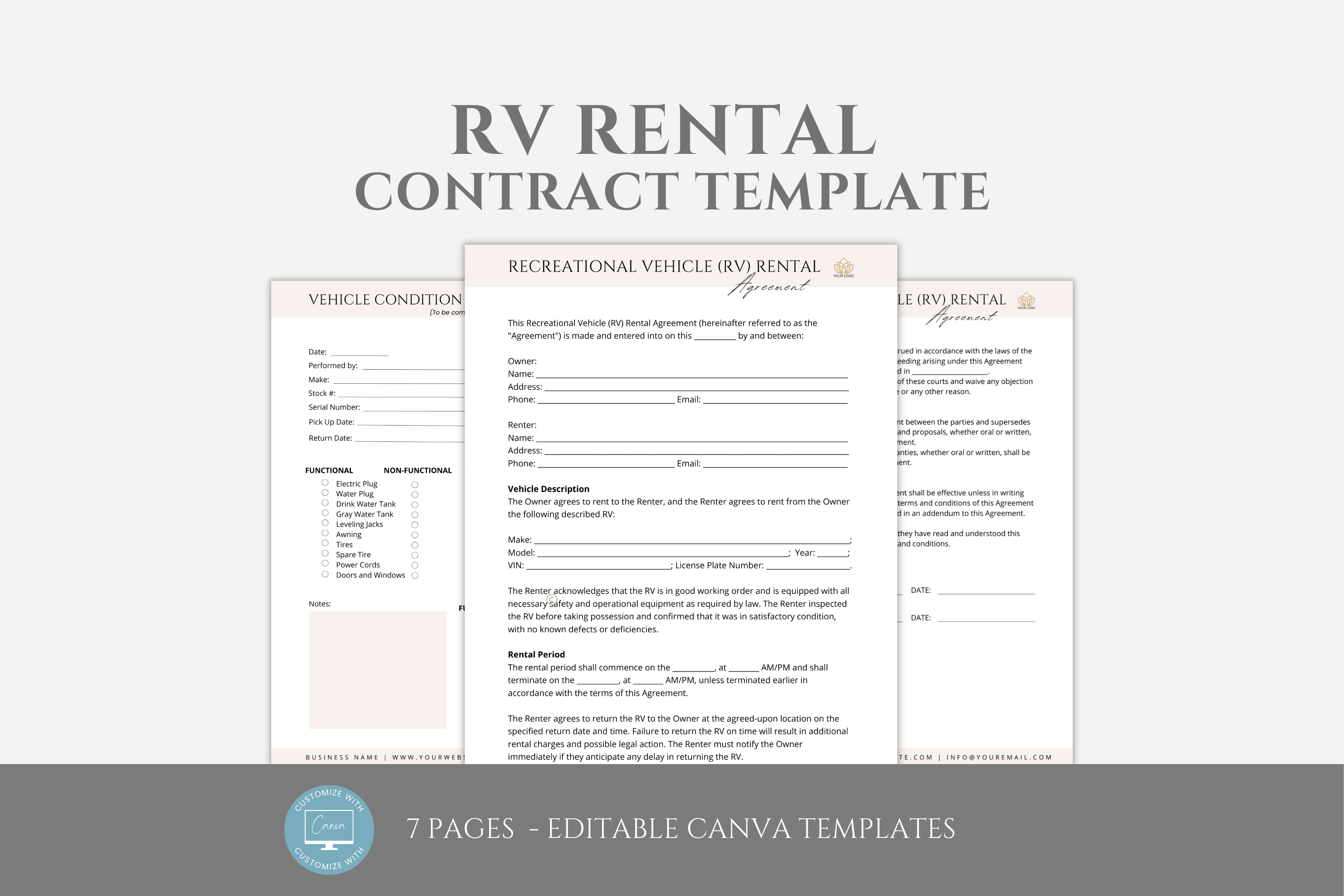 Editable Recreational Vehicle (RV) Rental Agreement Template, Motorhome ...