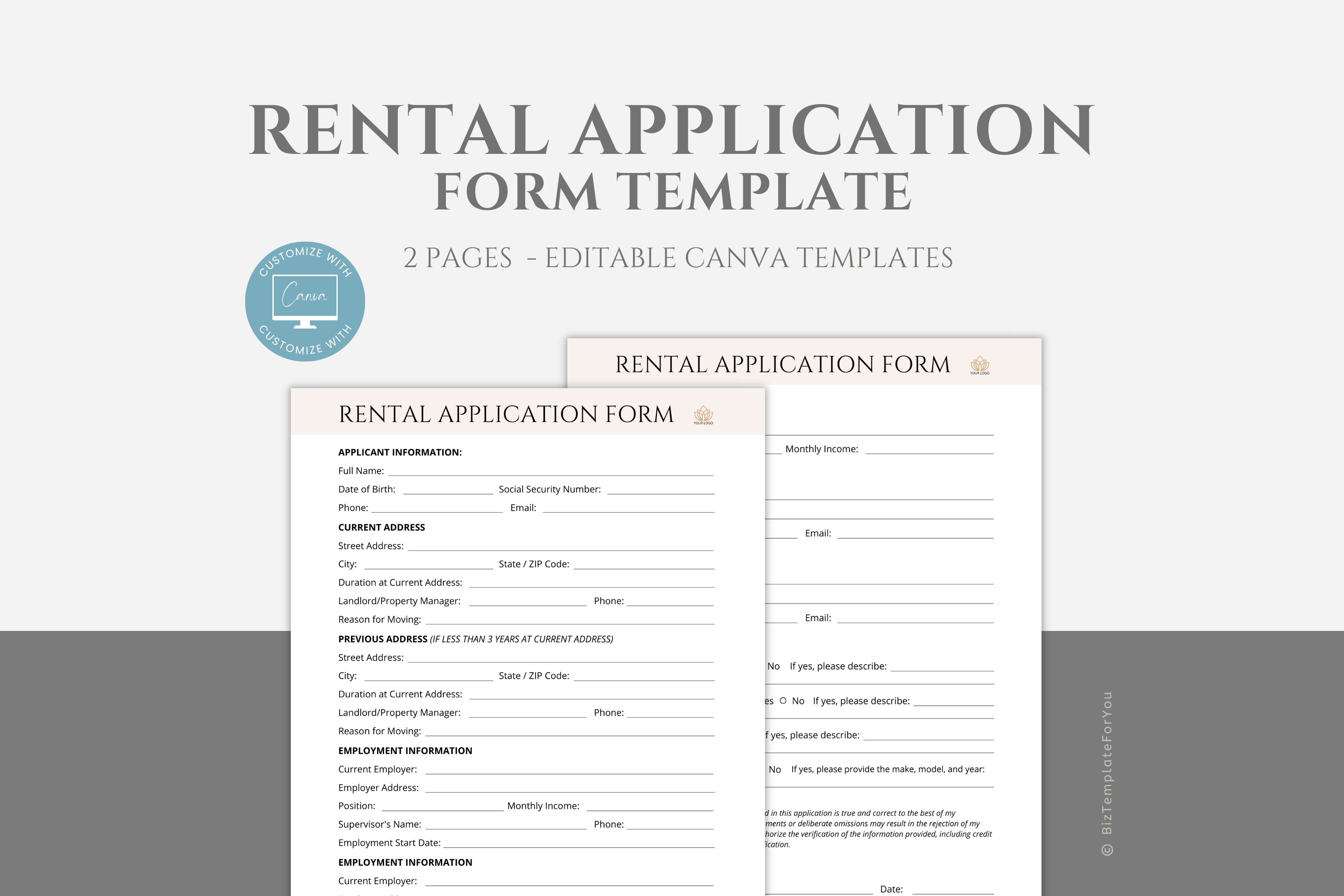 Editable Rental Application Form Template, Tenant Application Form ...