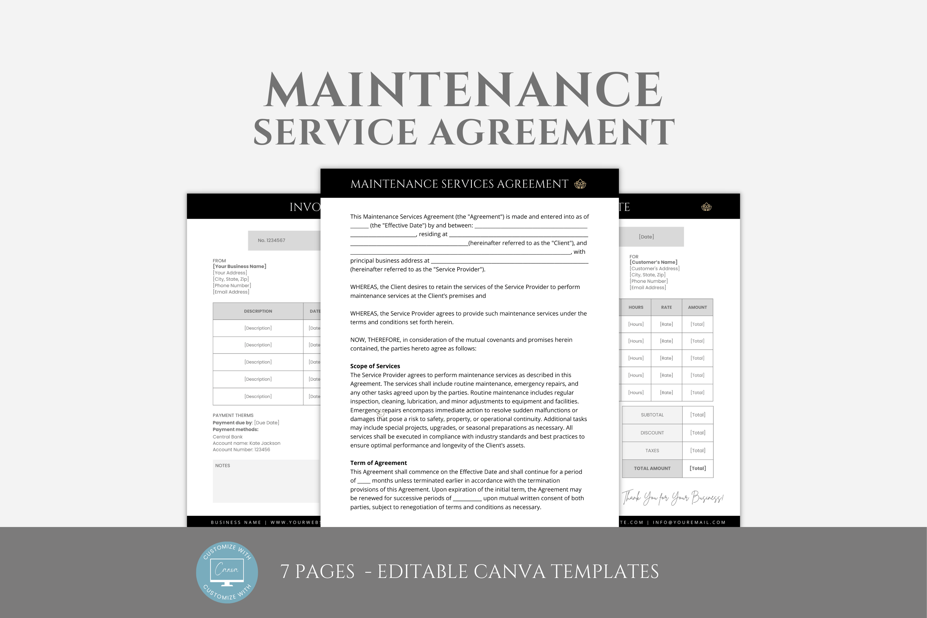 Editable Maintenance Service Agreement, Facility Maintenance Contract ...