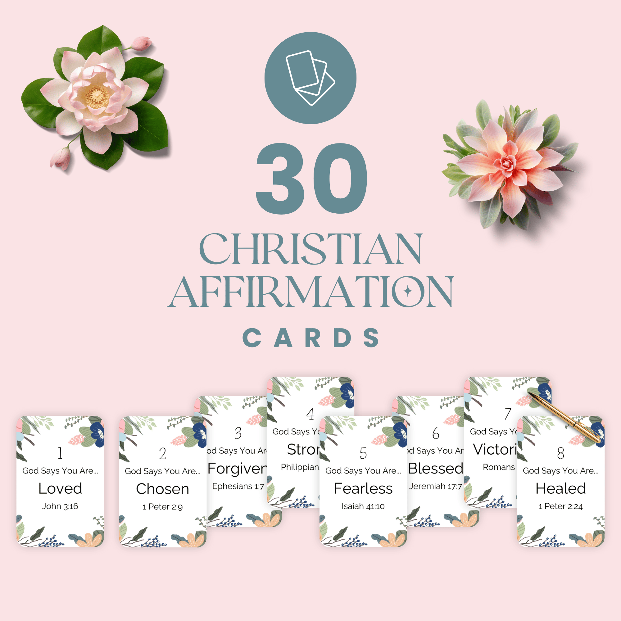 30 Encouraging Bible Verse Cards | Christian Faith Boost | Floral ...