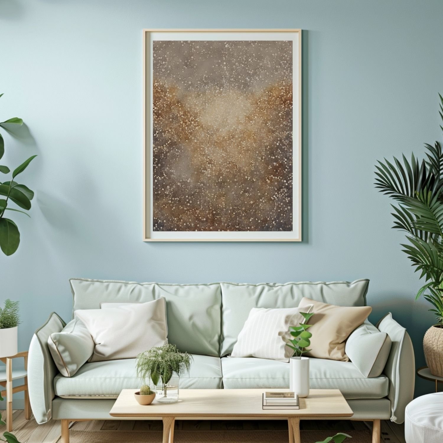 Abstract wall art, brown and gold dots form a work of art to print and ...