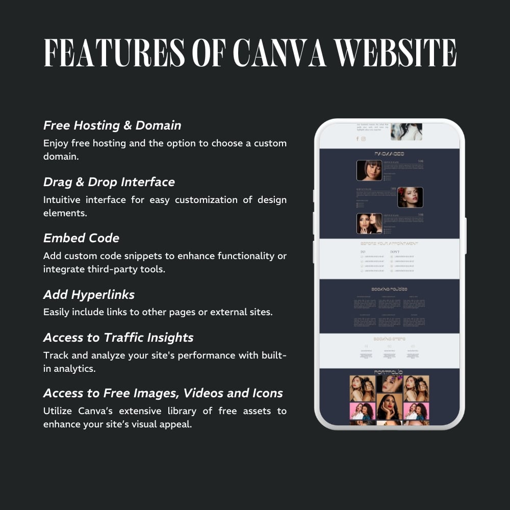 features of canva website template for acuity scheduling website