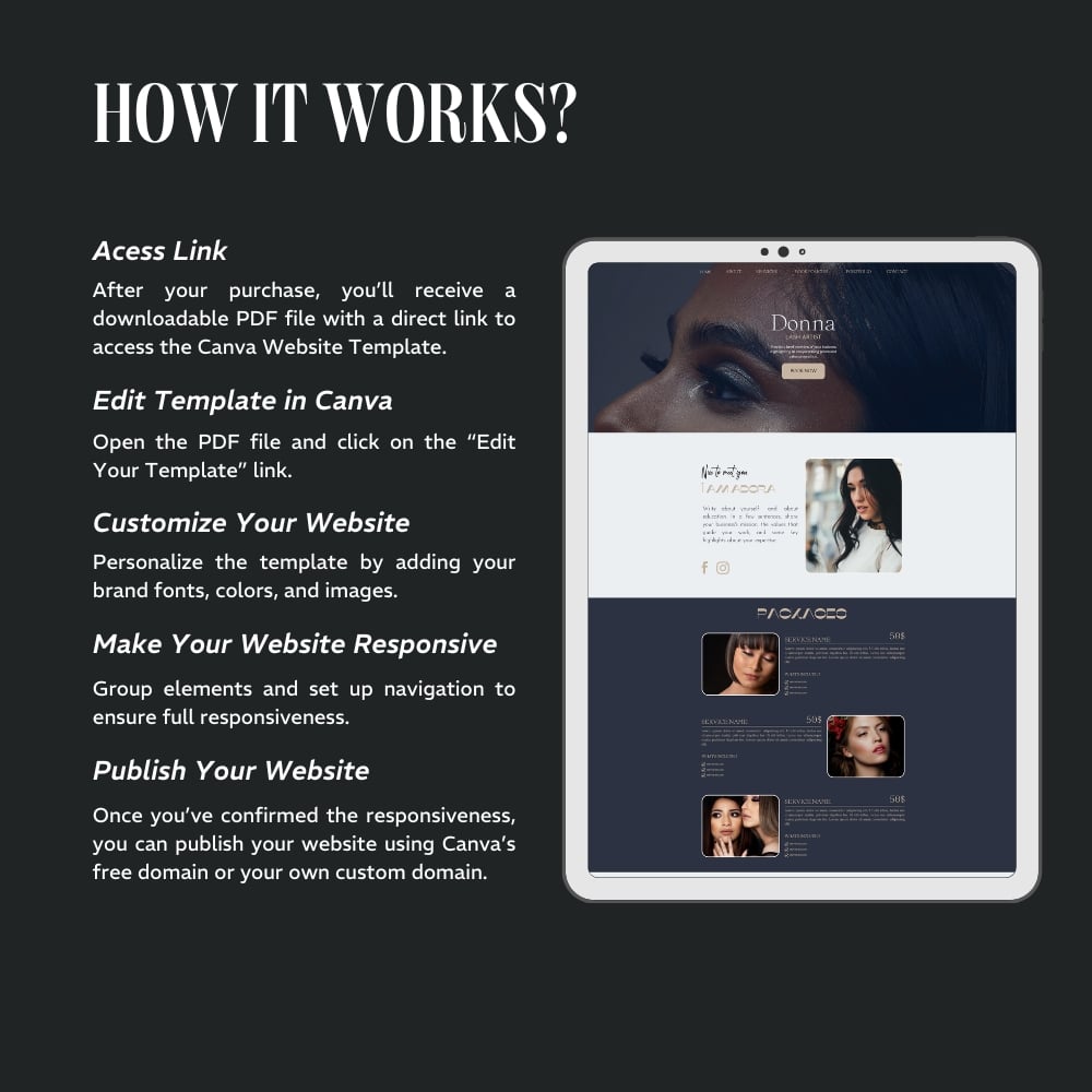 canva website template for acuitiy scheduling and product information