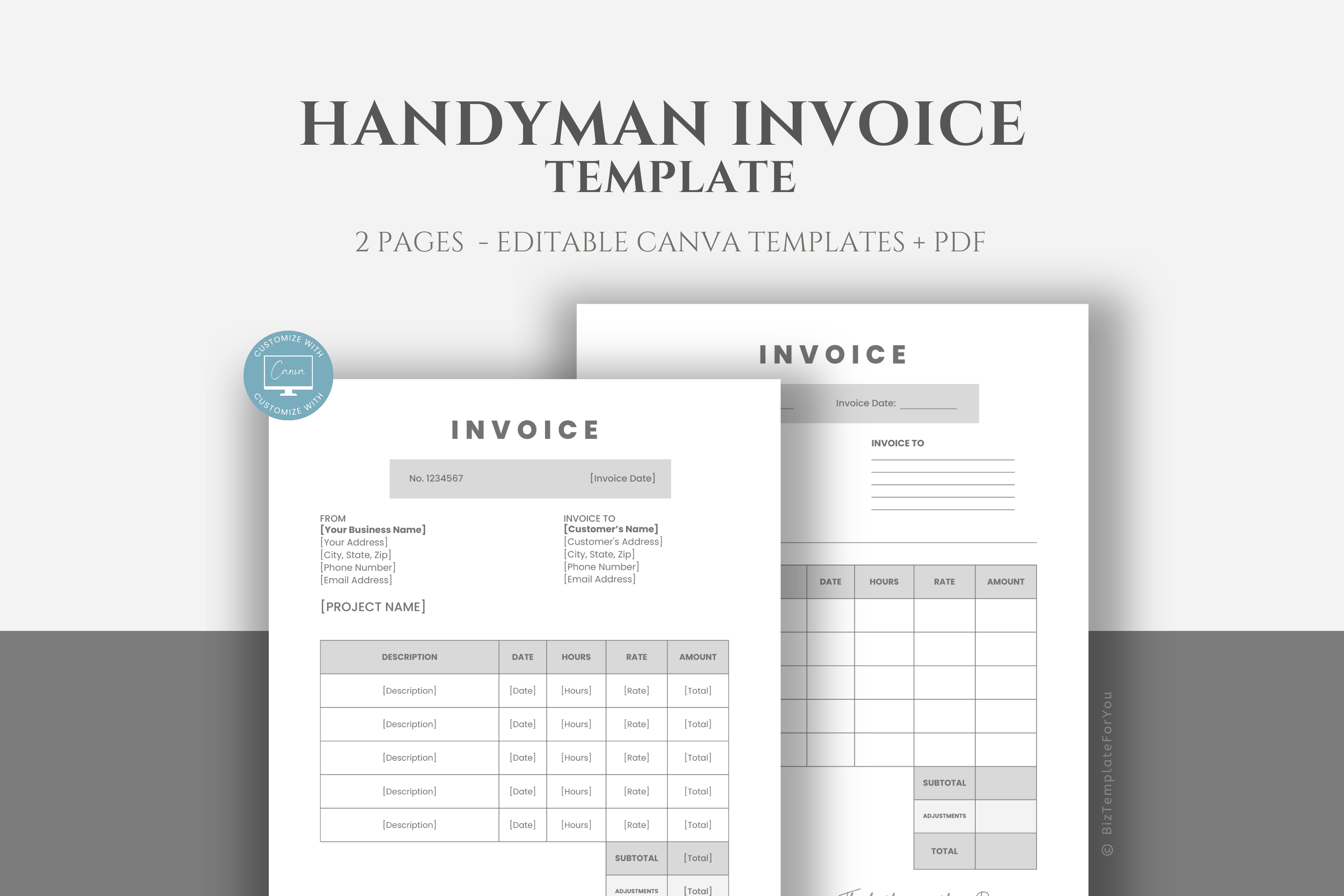 Editable handyman invoice template.