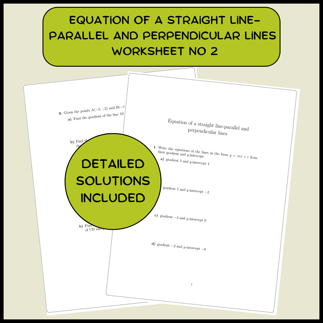 Equation of a straight line-parallel and perpendicular lines worksheet no  (with solutions)