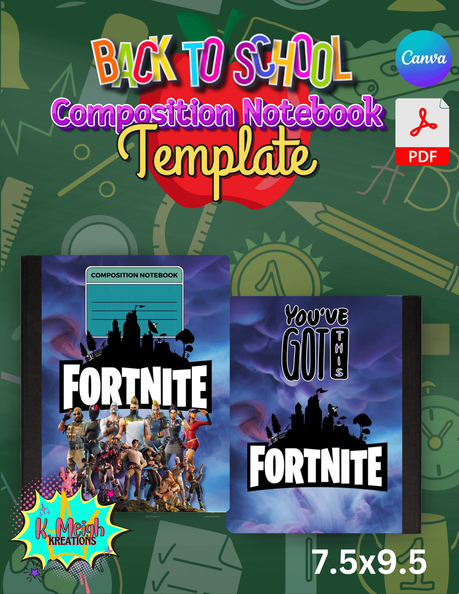Editable Themed Composition Notebook Template, Canva Editable, PDF File ...