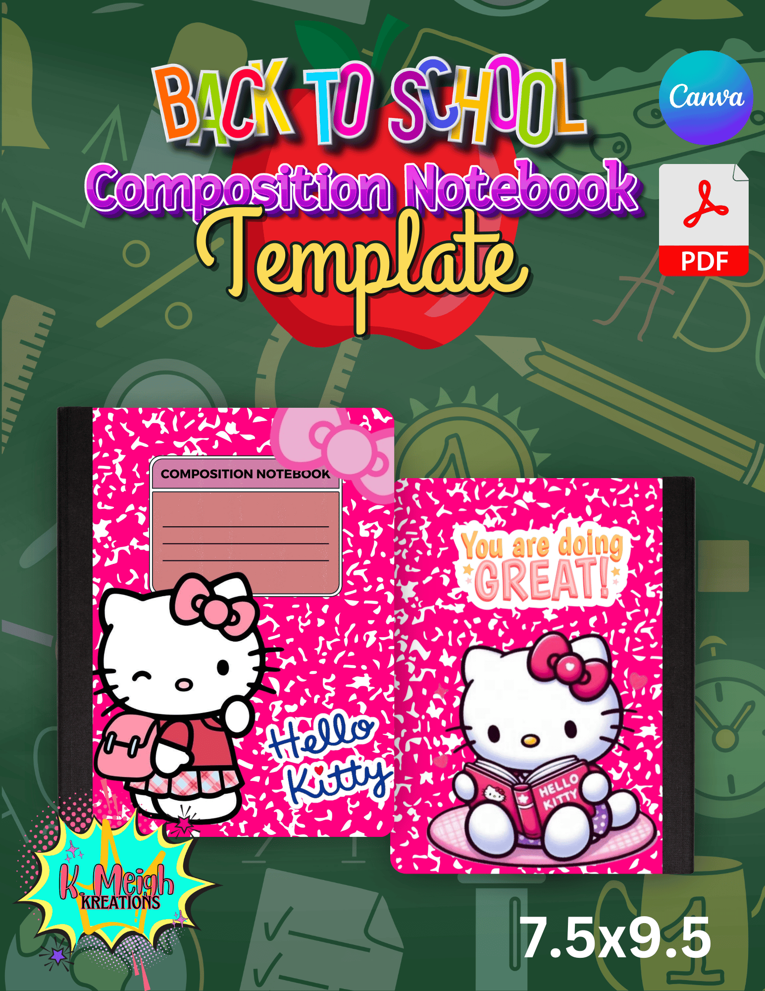 Editable Themed Composition Notebook Template, Canva Editable, PDF File ...
