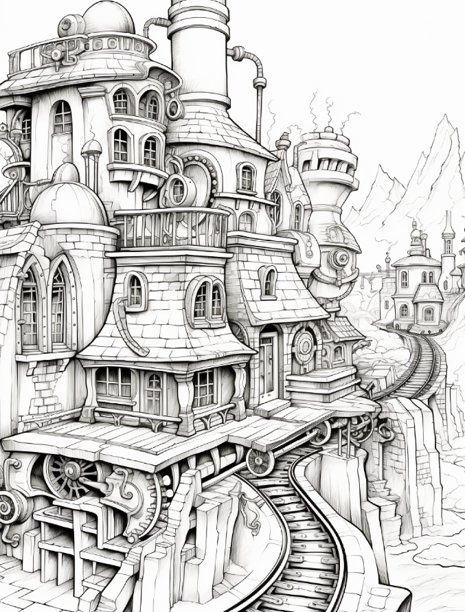 Steampunk Location Coloring pages For Adult