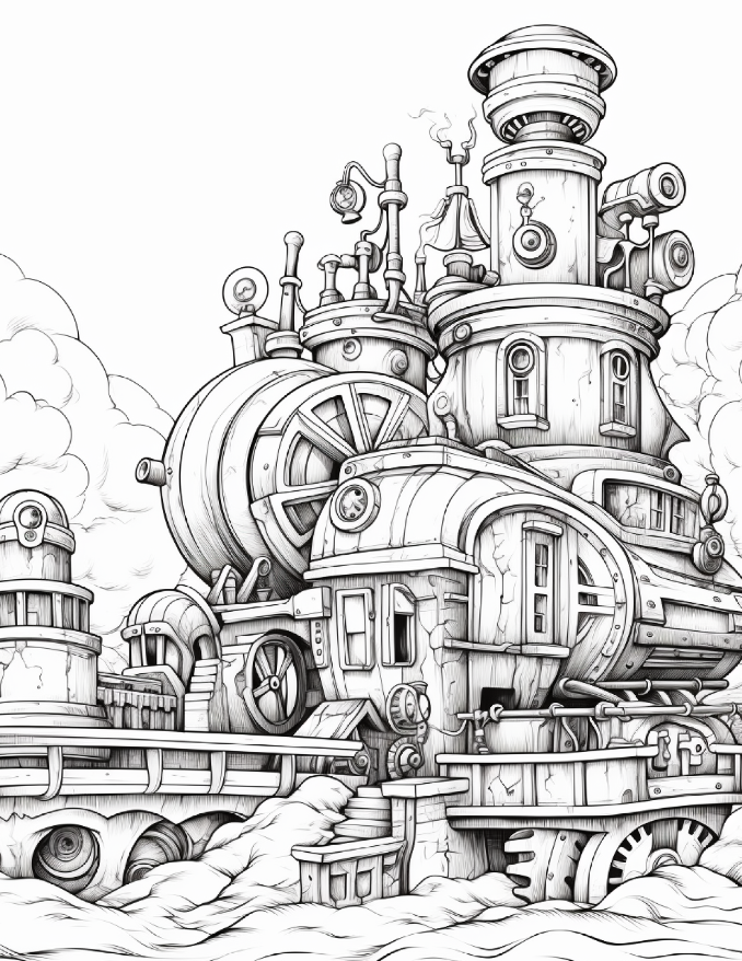 Steampunk Location Coloring pages For Adult