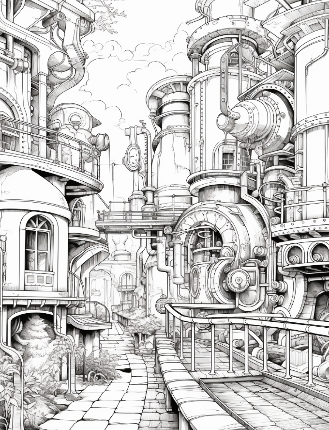 Steampunk Location Coloring pages For Adult