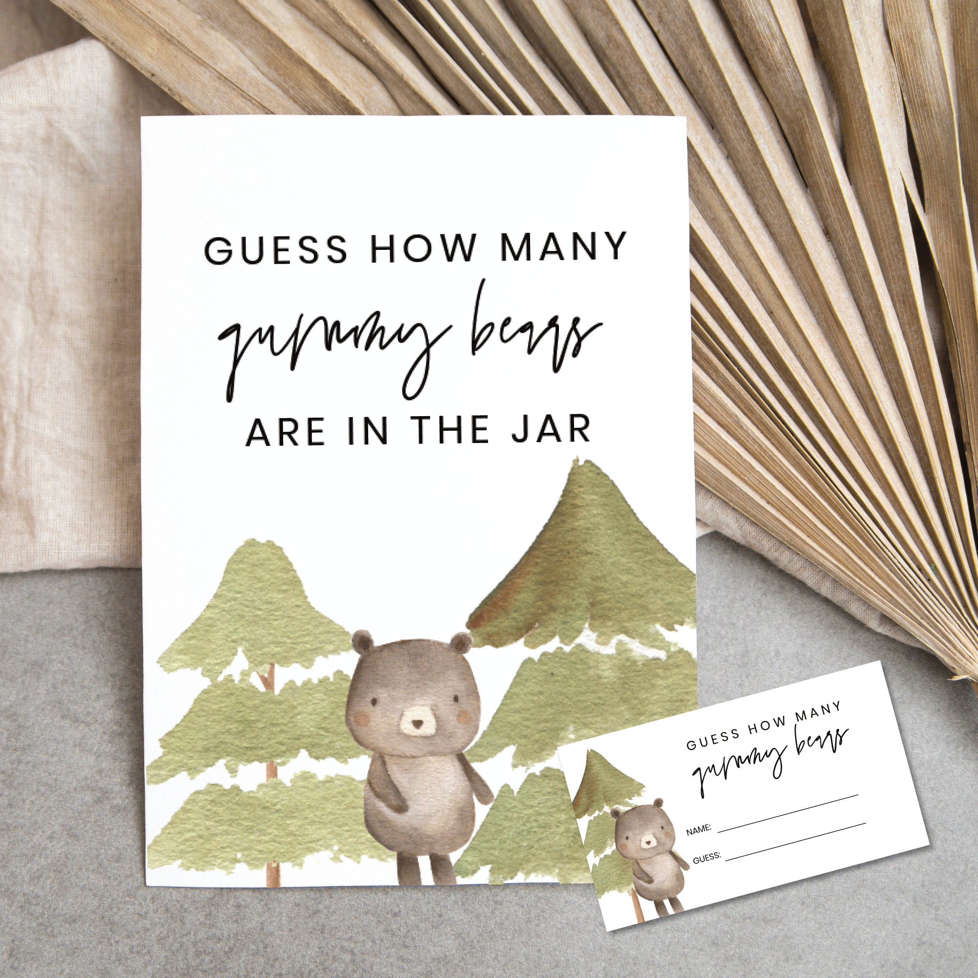 printable-baby-shower-gummy-bear-guessing-game-sign-and-cards-woodland-animals-bear-theme